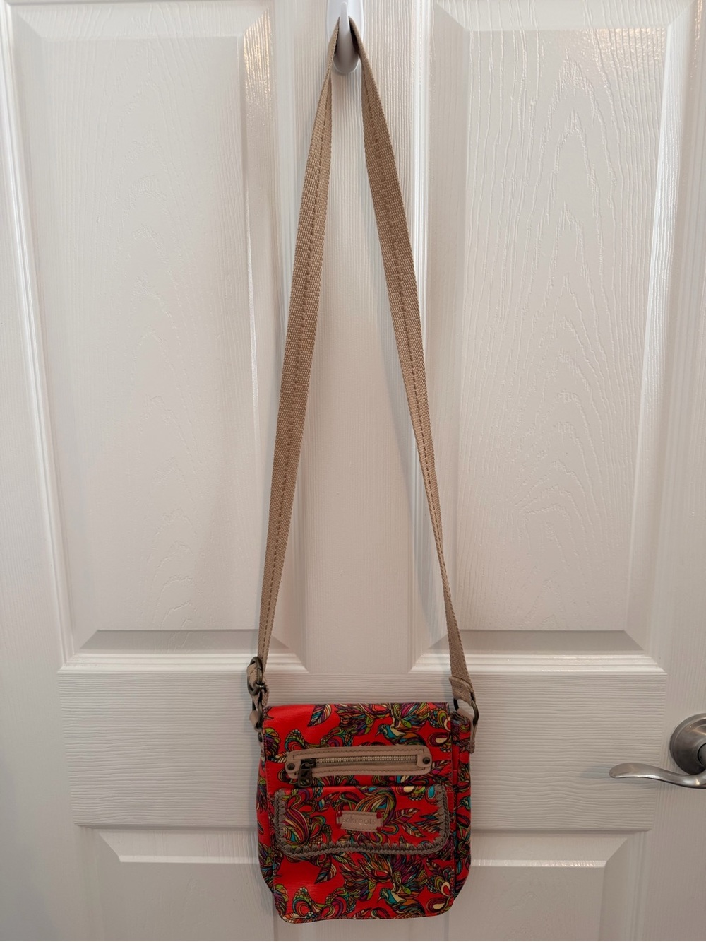 Sakroots Red Floral Crossbody Bag with Beige Canvas Strap